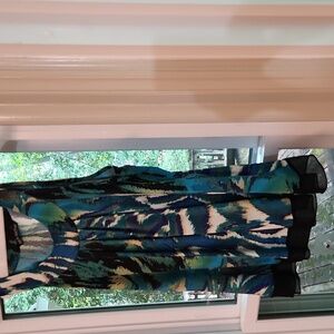 Zac & Rachel Sleeveless Ocean Color Top Sheer Trim XL